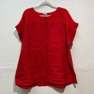Saiph Lab Plus Linen Yoke Peasant Italy Blouse Shirt Top Solid Red 3X Minimalist